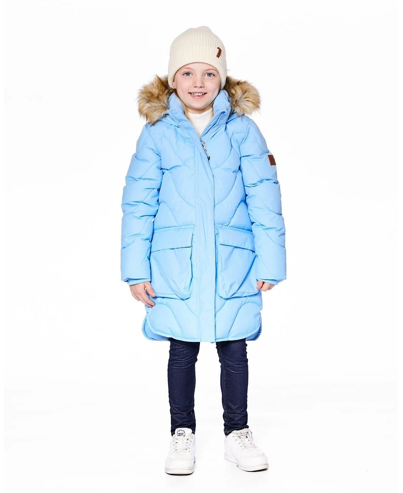 Deux par Big Girls Long Wavy Quilt Puffy Winter Coat Powder Blue