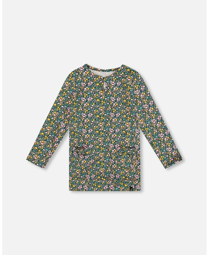 Deux par Big Girls Jersey Tunic Green with Floral Print