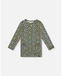 Deux par Big Girls Jersey Tunic Green with Floral Print