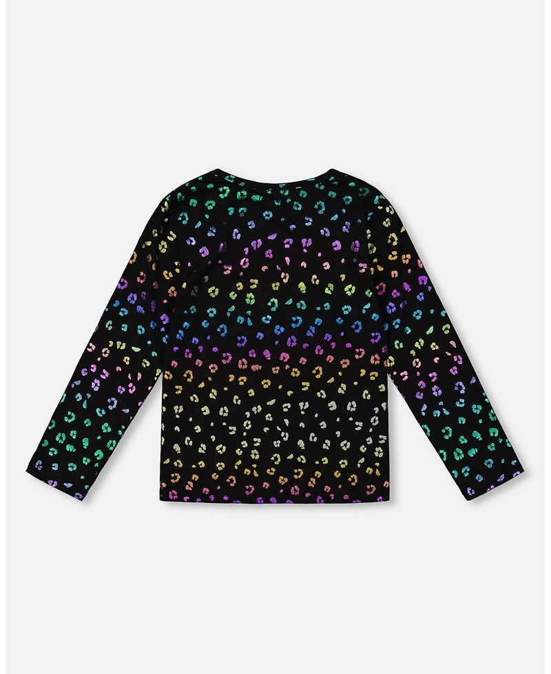 Deux par Big Girls Stretch Jersey T-Shirt Multicolor Leopard Print