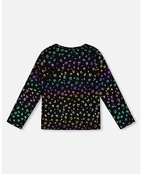 Deux par Big Girls Stretch Jersey T-Shirt Multicolor Leopard Print