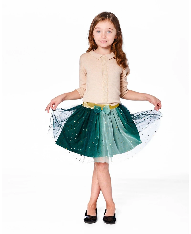 Deux par Big Girls Mesh Skirt with Bow for est Green