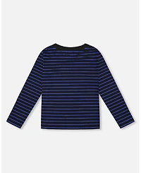 Deux par Boy Long Sleeve Brushed Jersey Striped Tee Black