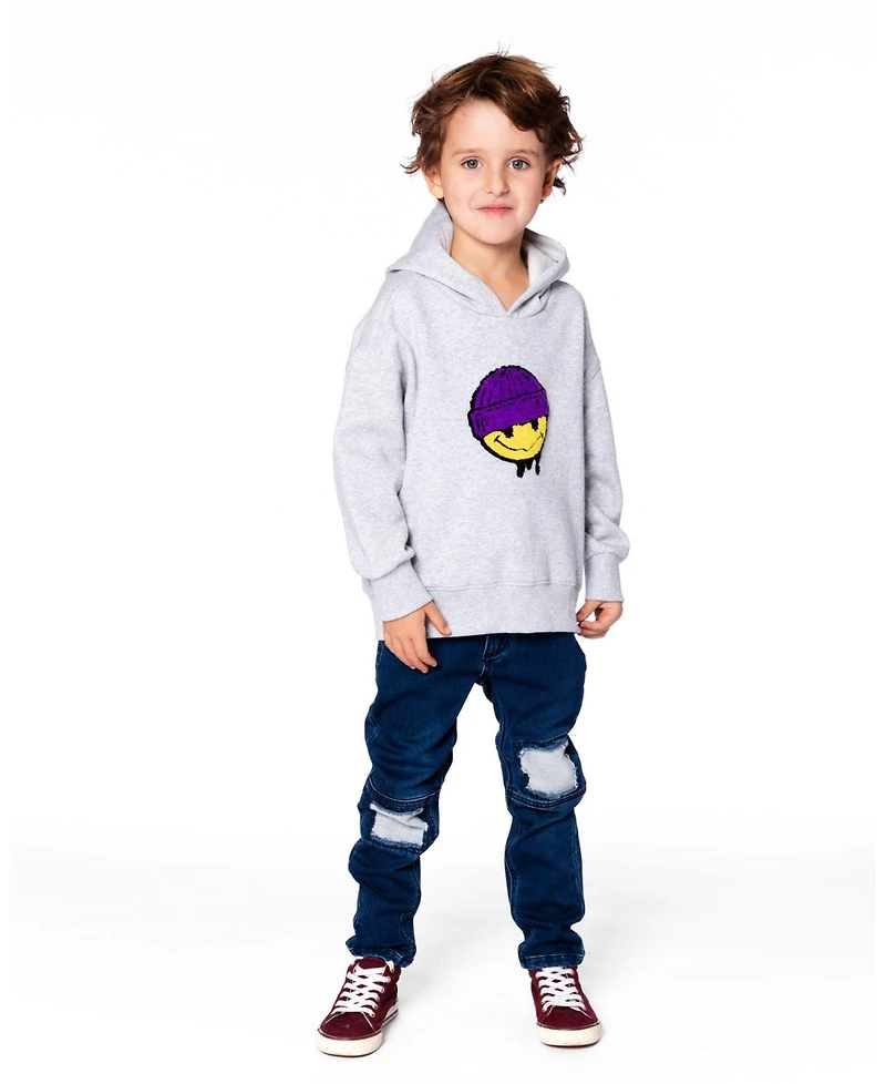 Deux par Boy Pullover Fleece Hooded Sweatshirt Light Heather Gray - Child