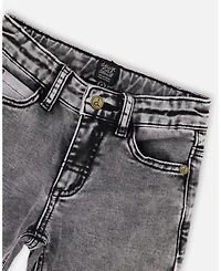 Deux par Boy French Terry Denim Pants with Contrasting Patch