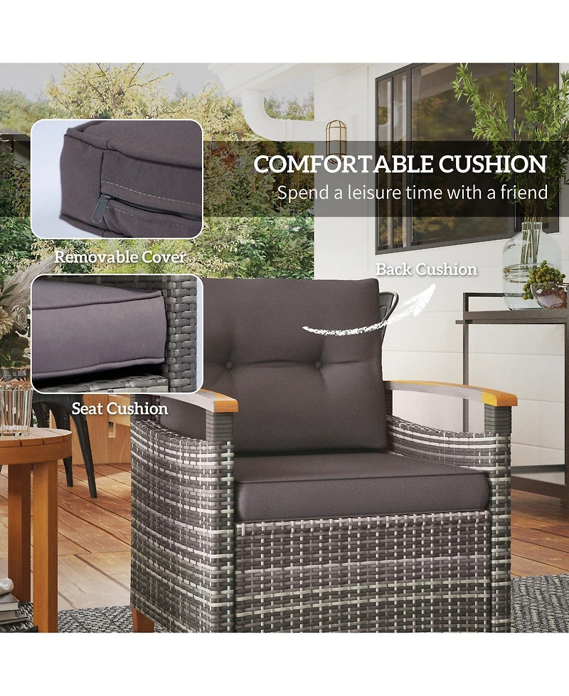 Outsunny 3 Pieces Wicker Patio Bistro Set Outdoor with Cushions,