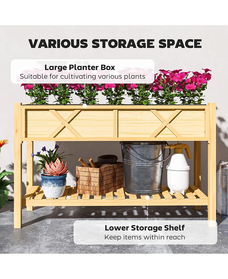 Outsunny Elevated Wood Garden Bed, 47 x 22 31.5in Flower Box,