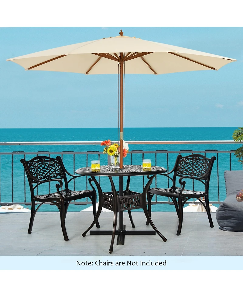 Gymax 36'' Outdoor Round Dining Table Cast Aluminum Patio Bistro Table w/ Umbrella Pole
