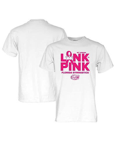 Blue 84 Men's and Women's White Florida Gators 2025 Gymnastics Link to Pink T-Shirt