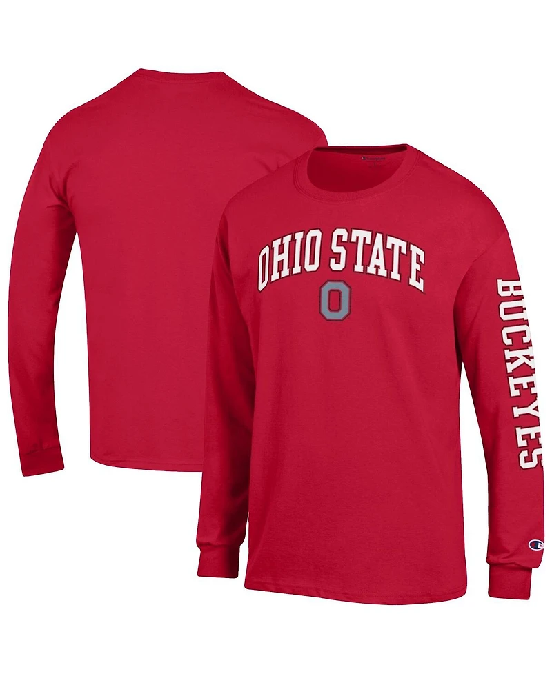 Champion Men's Scarlet Ohio State Buckeyes Arch Over Logo 2-Hit Long Sleeve T-Shirt