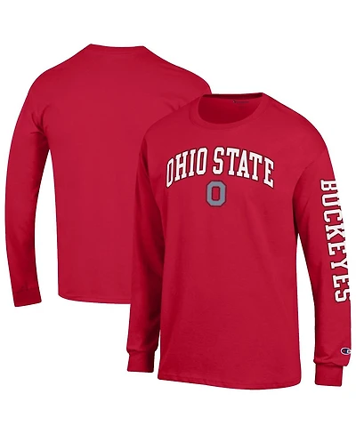 Champion Men's Scarlet Ohio State Buckeyes Arch Over Logo 2-Hit Long Sleeve T-Shirt