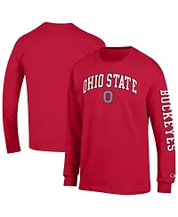Champion Men's Scarlet Ohio State Buckeyes Arch Over Logo 2-Hit Long Sleeve T-Shirt