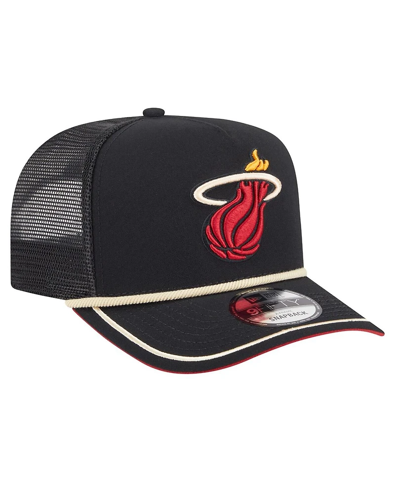 New Era Men's Black Miami Heat Team Rope A-Frame 9FIFTY Snapback Hat