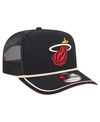 New Era Men's Black Miami Heat Team Rope A-Frame 9FIFTY Snapback Hat