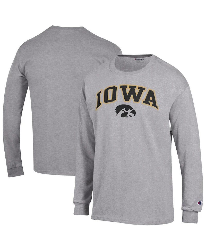 Champion Men's Heather Gray Iowa Hawkeyes Arch Over Logo Long Sleeve T-Shirt
