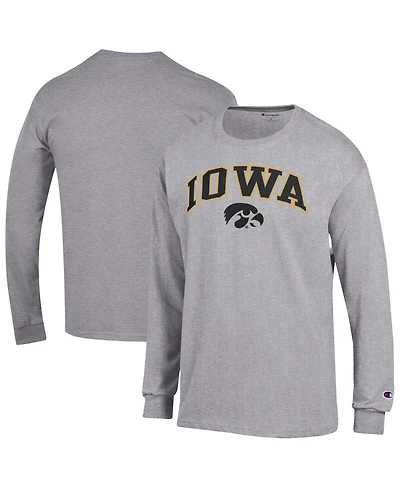 Champion Men's Heather Gray Iowa Hawkeyes Arch Over Logo Long Sleeve T-Shirt