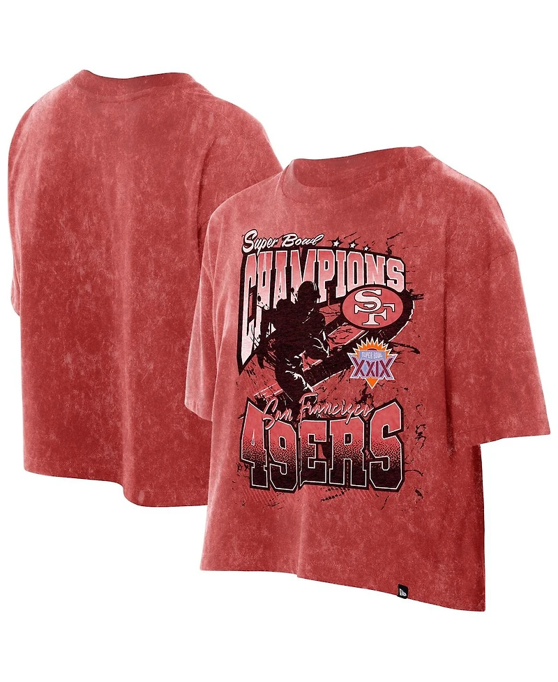 New Era Women's Scarlet San Francisco 49ers Cropped Boxy Sport Classics Mineral Wash T-Shirt