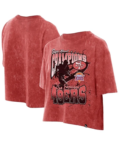 New Era Women's Scarlet San Francisco 49ers Cropped Boxy Sport Classics Mineral Wash T-Shirt
