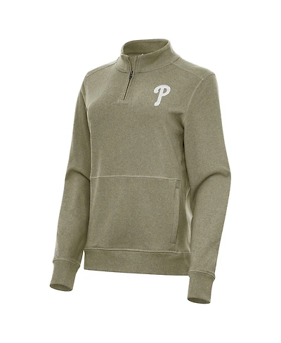 Antigua Women's Olive Philadelphia Phillies Crush Quarter-Zip Jacket