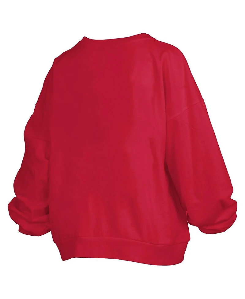 Pressbox Women's Scarlet Nebraska Huskers Janise Arch Over Logo Waist Length Oversized Pullover Sweatshirt