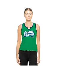 New Era Women's Neon Green Seattle Seahawks Lettuce Hem Notch Neck Tri-Blend Tank Top