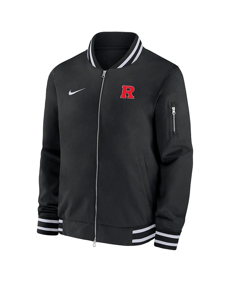 Nike Men's Black Rutgers Scarlet Knights Sideline Relaxed Full-Zip Bomber Jacket