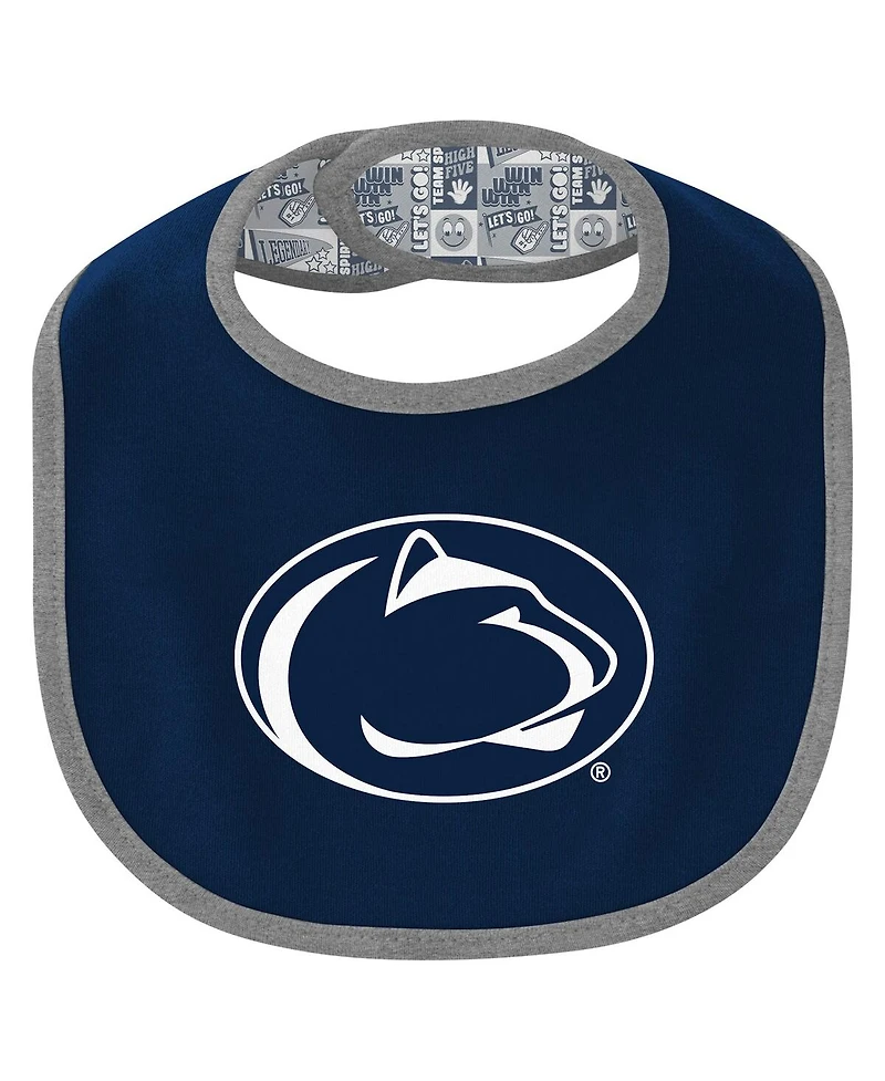 Outerstuff Baby Boys and Girls 3-Piece Penn State Nittany Lions Dynamic Duo Bodysuit, Bib Cuffed Knit Hat Set