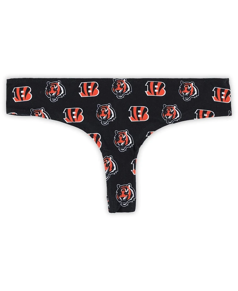Concepts Sport Women's Black Cincinnati Bengals Record Allover Print Knit Thong