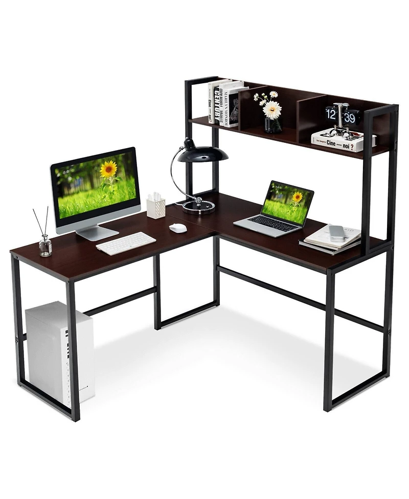 Mecale Industrial L-Shaped Desk Bookshelf 55 Inch Corner Computer Gaming Table