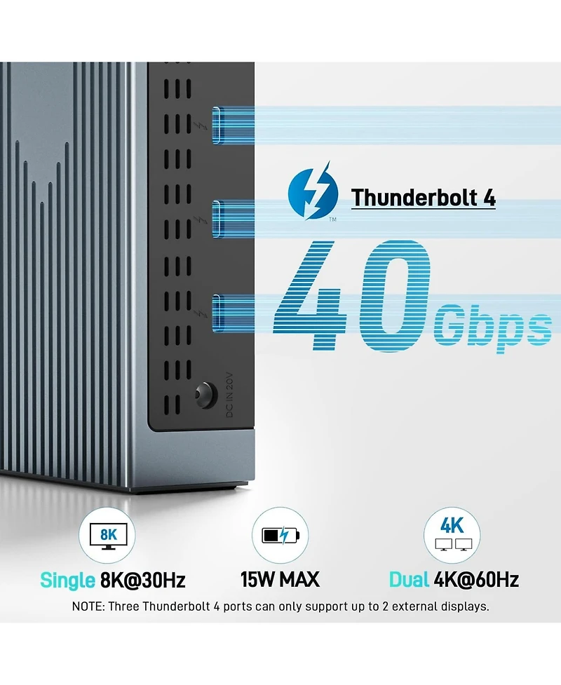Acer Thunderbolt 4 Dock for 4 Monitors | 16-in-1 Usb-c Docking Station with 40Gbps Speed, 4K60Hz, 8K Support, 160W Power, 2.5Gbps Ethernet | Compatibl