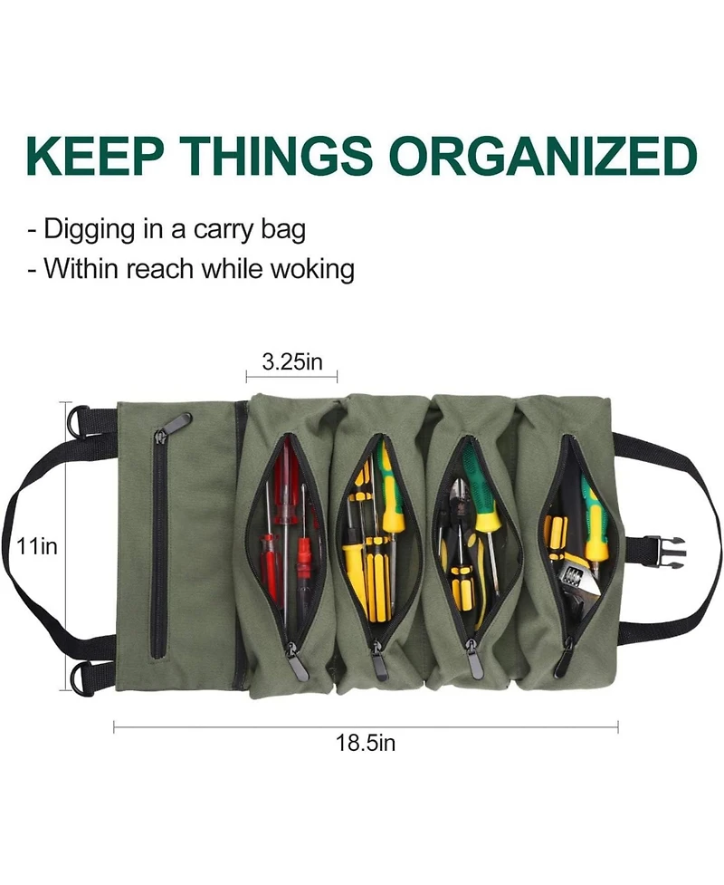 Xdovet Tool Bag Roll Up,Heavt Duty Tool Organizer Portable Tool Storage Bags Waterproof Oxford Cloth-Zipper Pouch for Men Mechanic, Electricians, Repa