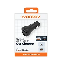 Ventev 32W Ultrafast Usb C and Usb A Universal Dual Car Charger-Black
