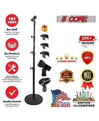 5 Core Mic Stand Floor Pair Adjustable Heavy Weight Microphone Stands Round Base
