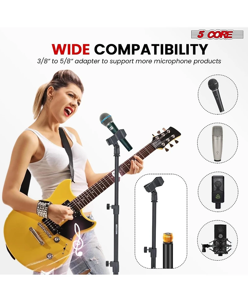 5Core Mic Stand Pair Floor Adjustable Universal Heavy Duty Microphone Stands Round Base Soporte De micrA fono