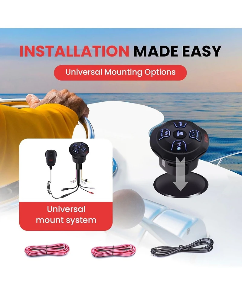 Pyle Dual 6.5” Waterproof Marine Speaker Kit with Wireless Bt Receiver & Handheld Microphone for Onboard Audio System (White)