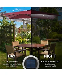 Outsunny 9' x 7' Solar Umbrella, Patio Umbrella with Led Lights, Wine