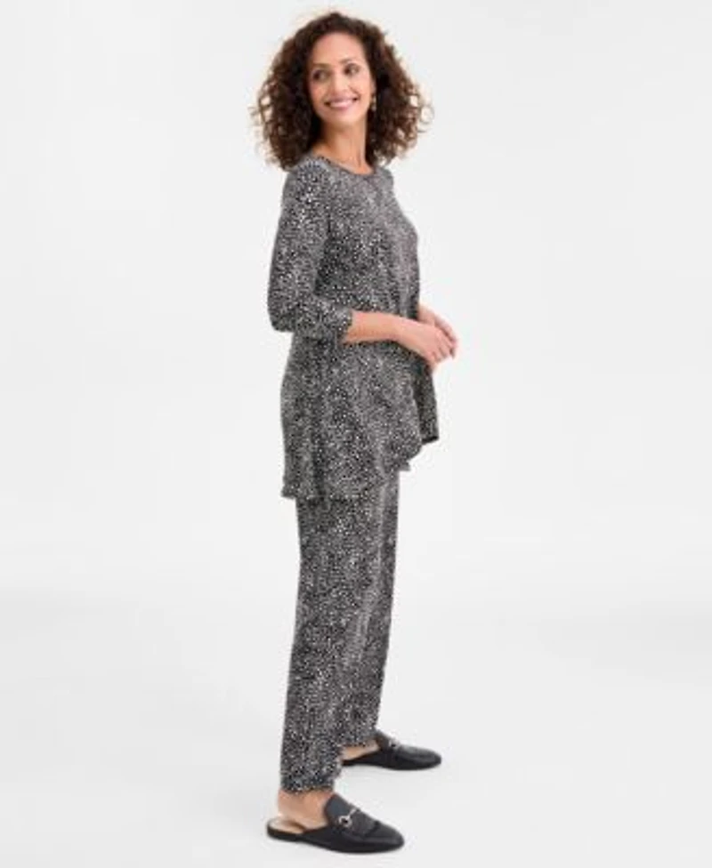 Jm Collection Womens Mara Speckle Print 3 4 Sleeve Swing Tunic Mara Speckle Print Wide Leg Pants Macys Exclusive