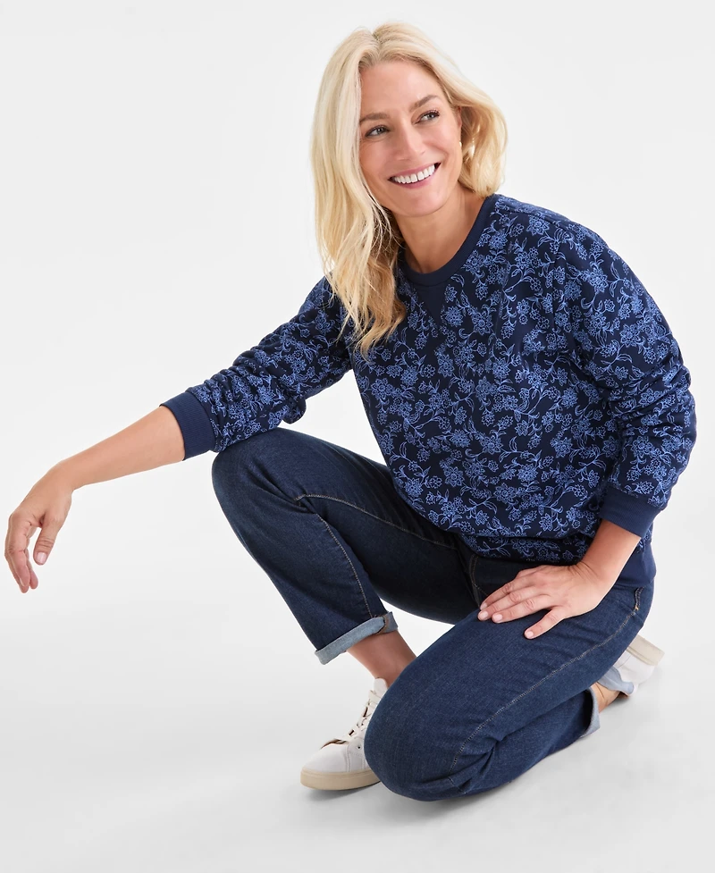 Style & Co Women's Printed Fleece Crewneck Sweatshirt, Macy's Exclusive