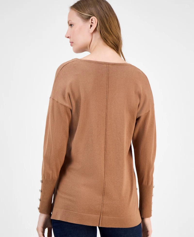 Ak Anne Klein Women's Button-Cuff V-Neck Top