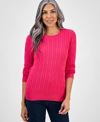 Style & Co Women's Cotton Cable-Knit Crewneck Sweater, Created for Macy's