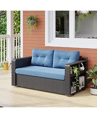 Vlsrka Convertible Foldable Wicker Outdoor Sofa with Storage Shelves