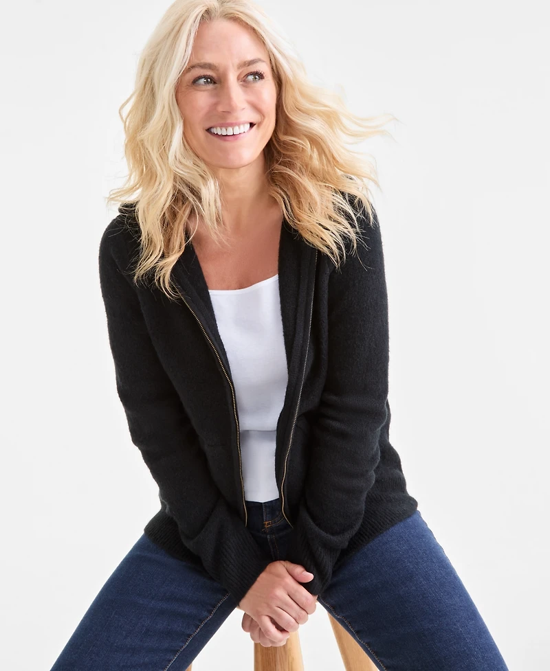 Style & Co Petite Zip-Front Hooded Sweater, Macy's Exclusive