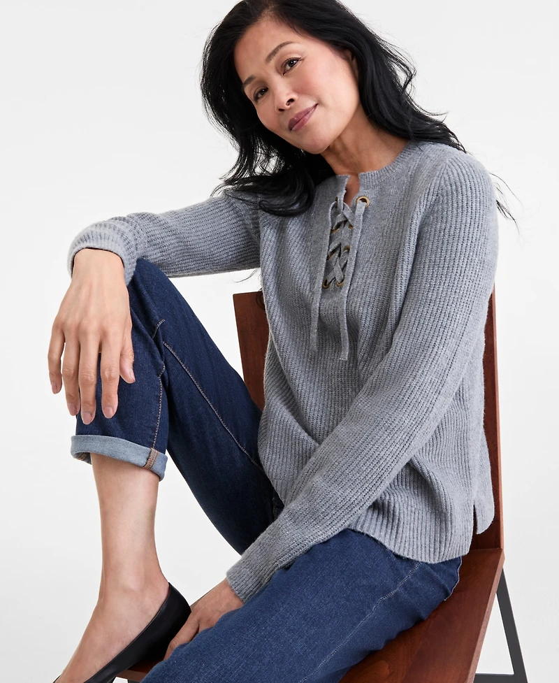 Style & Co Women's Lace-Up Long-Sleeve Sweater, Macy's Exclusive