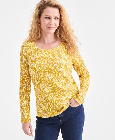Style & Co Women's Printed Long-Sleeve Scoop-Neck Top, Macy's Exclusive