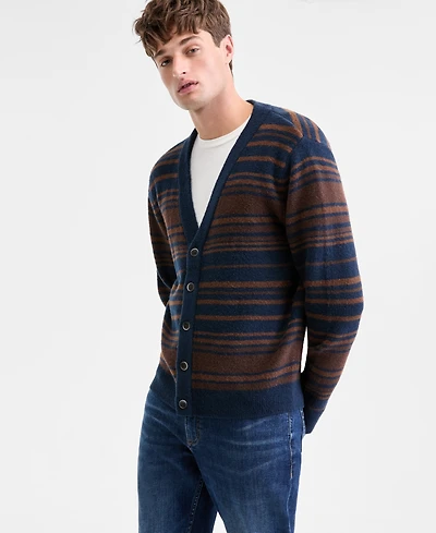 Sun + Stone Men's Blake Long-Sleeve Brushed Stripe Cardigan, Macy's Exclusive