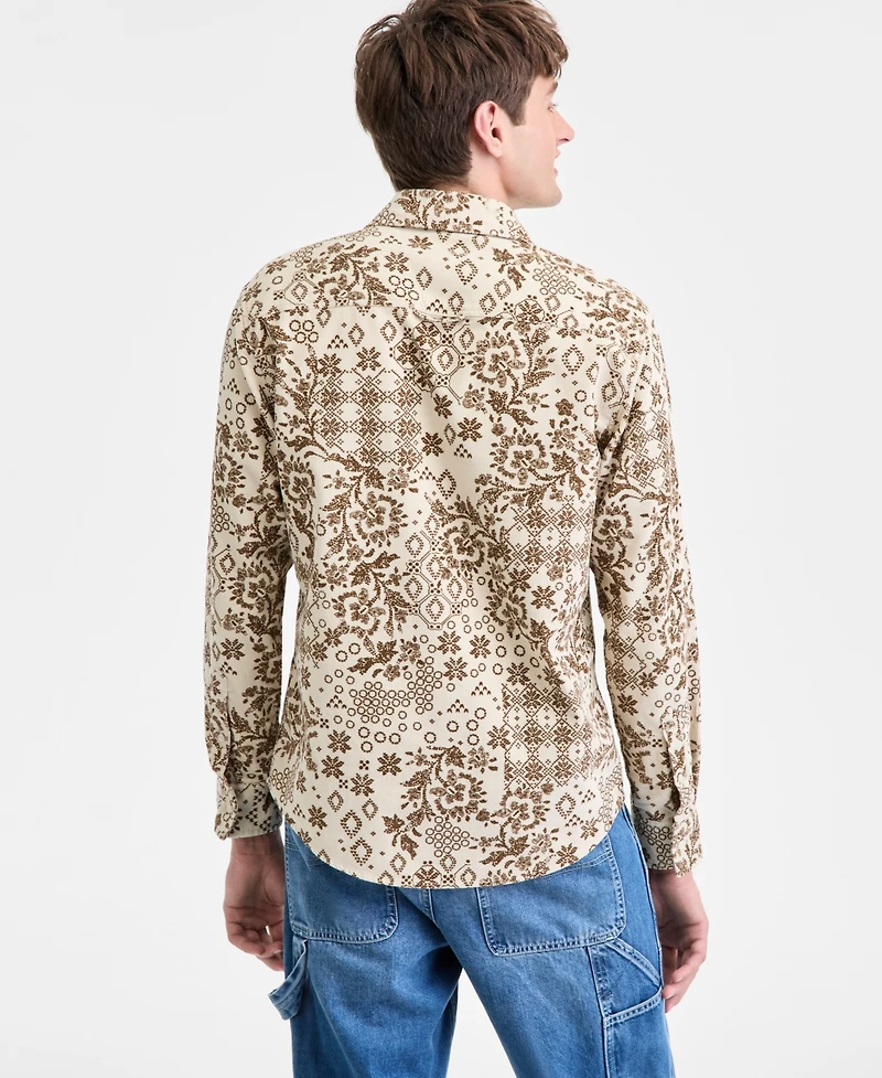 Sun + Stone Men's Bonds Long-Sleeve Cotton Patchwork-Print Corduroy Shirt, Macy's Exclusive