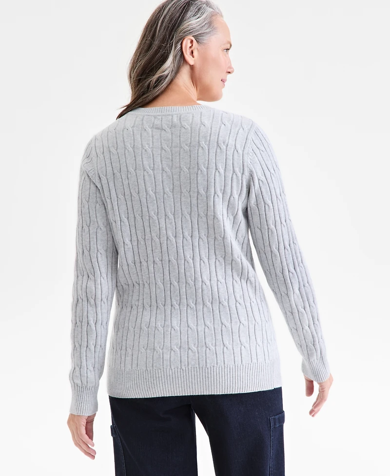 Style & Co Women's Cotton Cable-Knit Crewneck Sweater, Created for Macy's