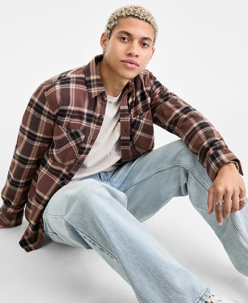 Sun + Stone Men's Anthony Long-Sleeve Cotton Flannel Plaid Shirt, Macy's Exclusive