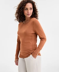 Jm Collection Women's Button-Sleeve Crewneck Sweater, Created for Macy's