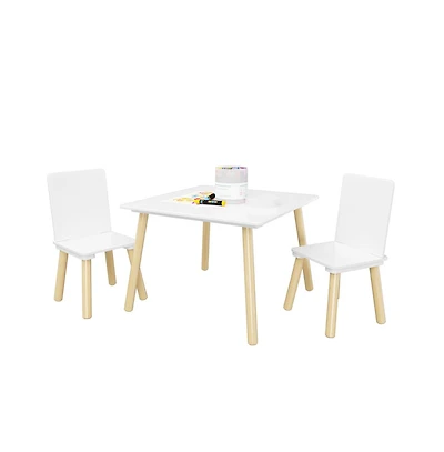 Cesicia Kids Table and 2 Chairs Set, 3 Pieces Toddler Table and Chair Set, Wooden Activity Play Table Set (White)